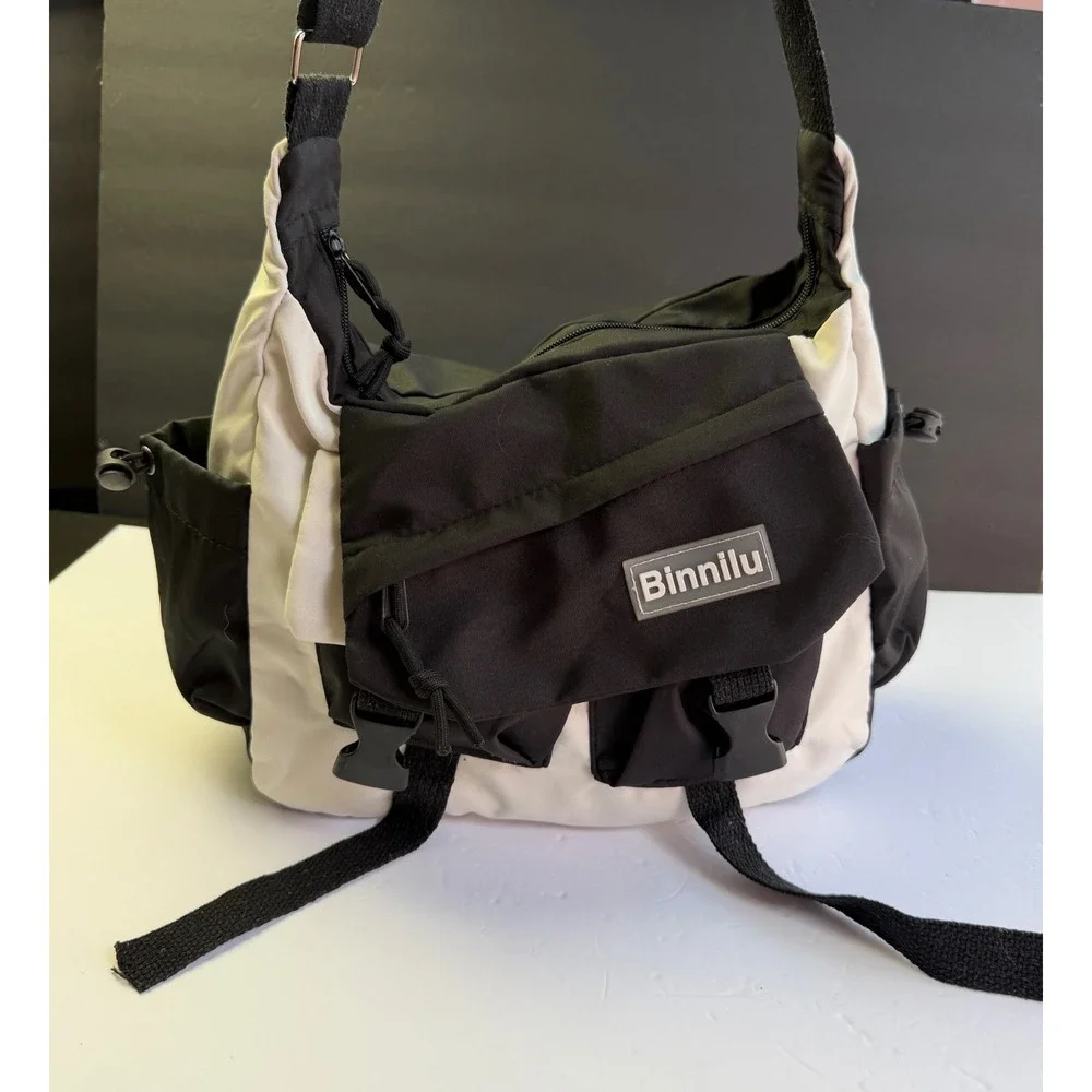 Binnilu Crossbody Bag Black White Utility Techwear Gorpcore Messenger Purse